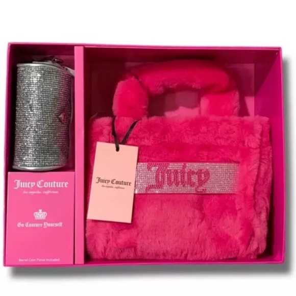 Juicy Pink Furry Bag and Pouch Holiday Gift Set NWT - Picture 1 of 3